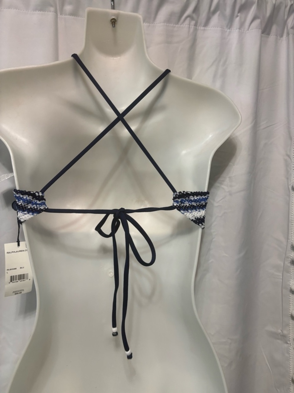 Ralph Lauren Blue White Navy Striped Crochet Halter Tank - Picture 2 of 3